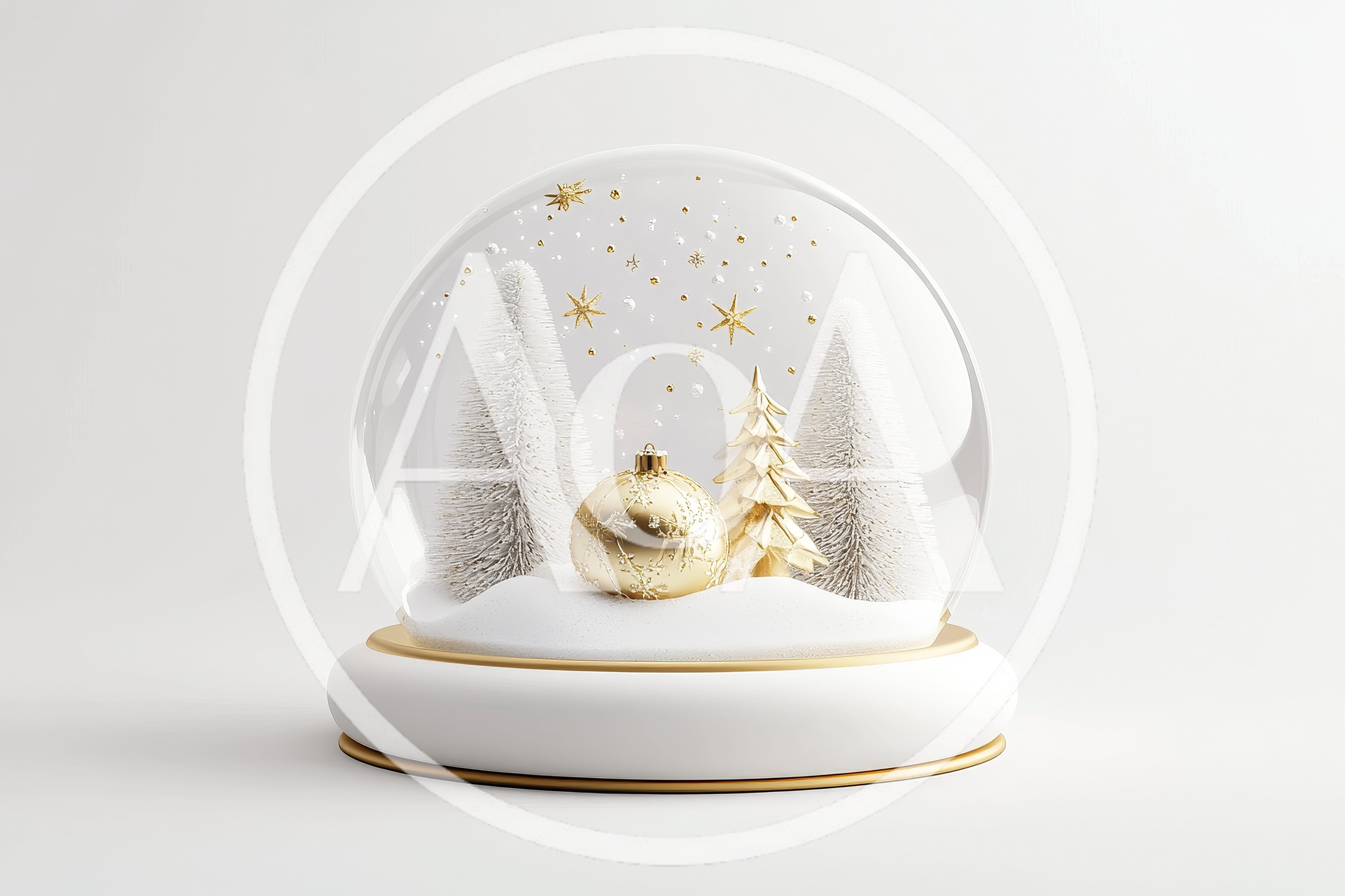 Golden Christmas Ornament Inside A Glass Snow Globe