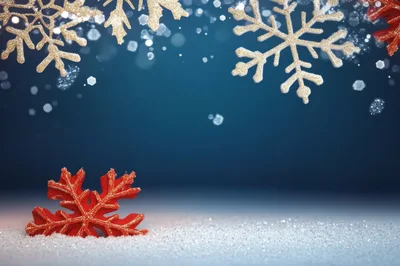 Red Snowflake Ornament Resting On Snowy Surface