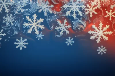 Glittering Silver Snowflakes On Blue And Red Background