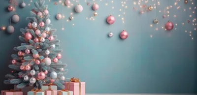 Christmas Tree With Pink Ornaments And Gift Boxes