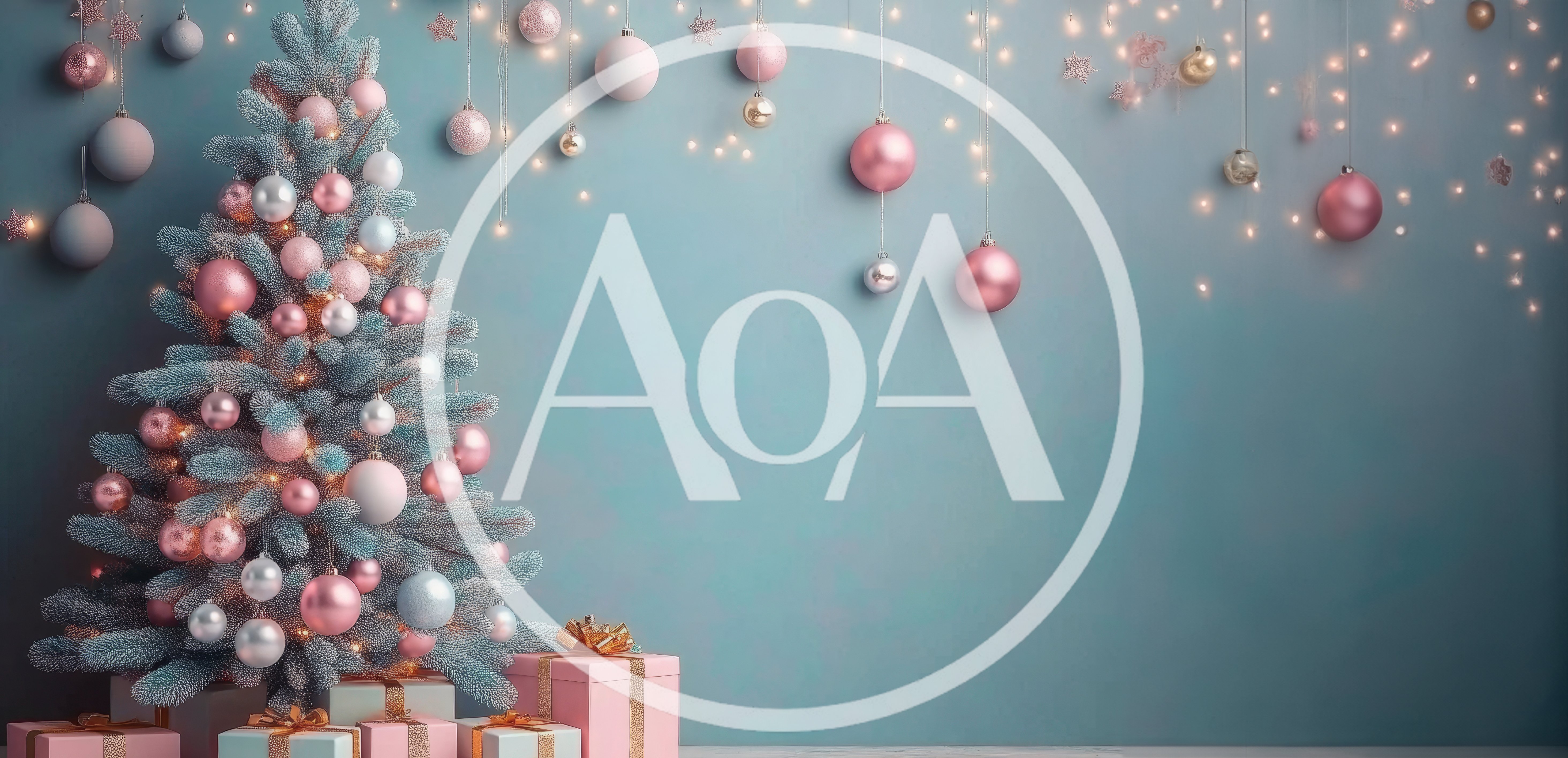 Christmas Tree With Pink Ornaments And Gift Boxes