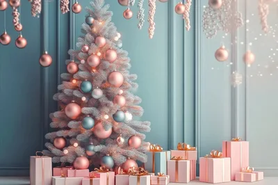 Christmas Tree Decorated With Pink And Blue Ornaments