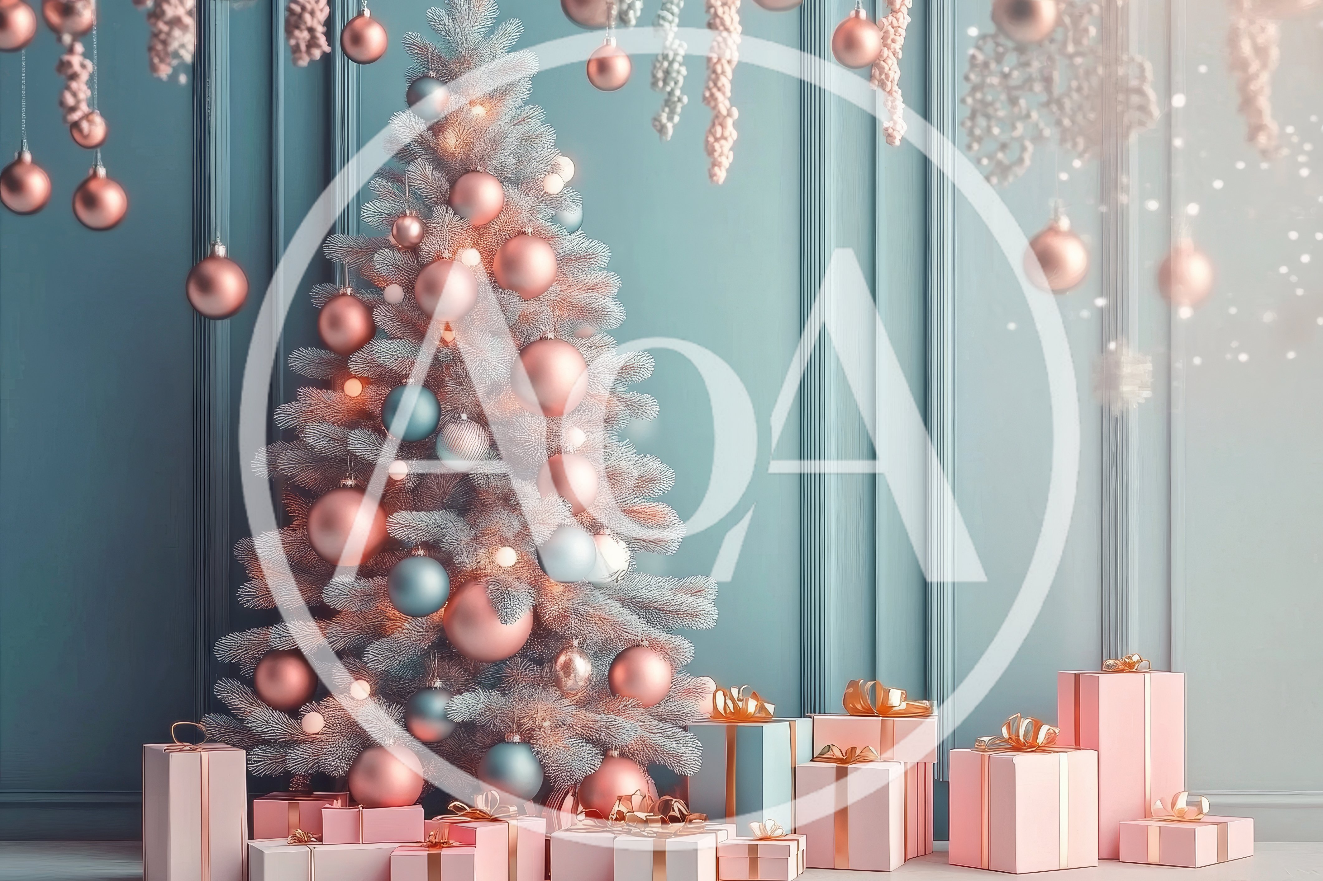 Christmas Tree Decorated With Pink And Blue Ornaments