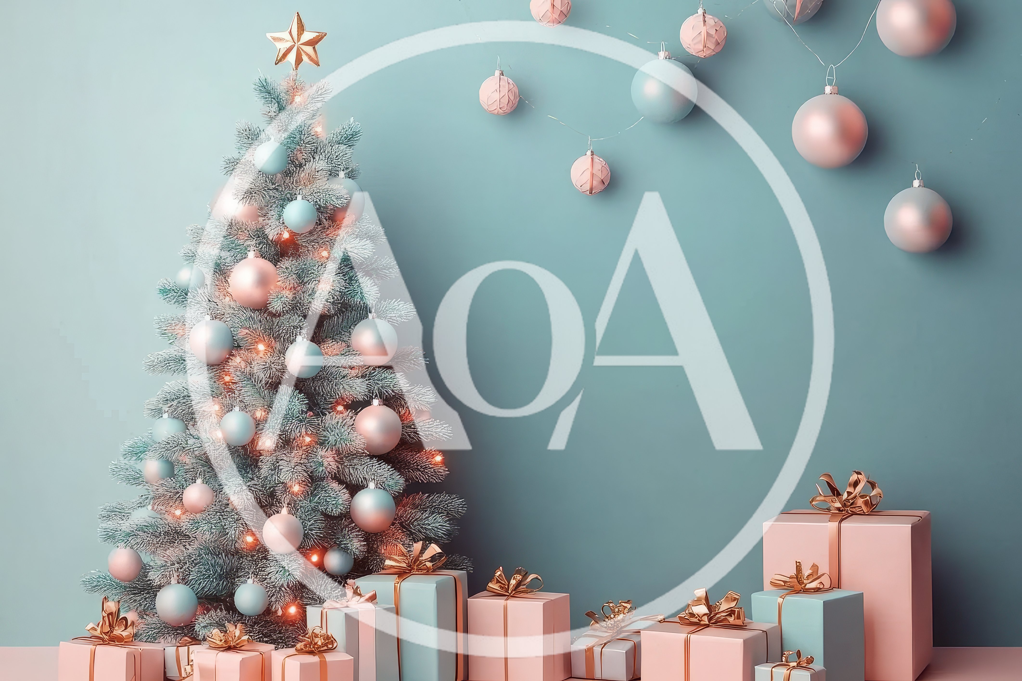 Christmas Tree With Pastel Ornaments And Gift Boxes