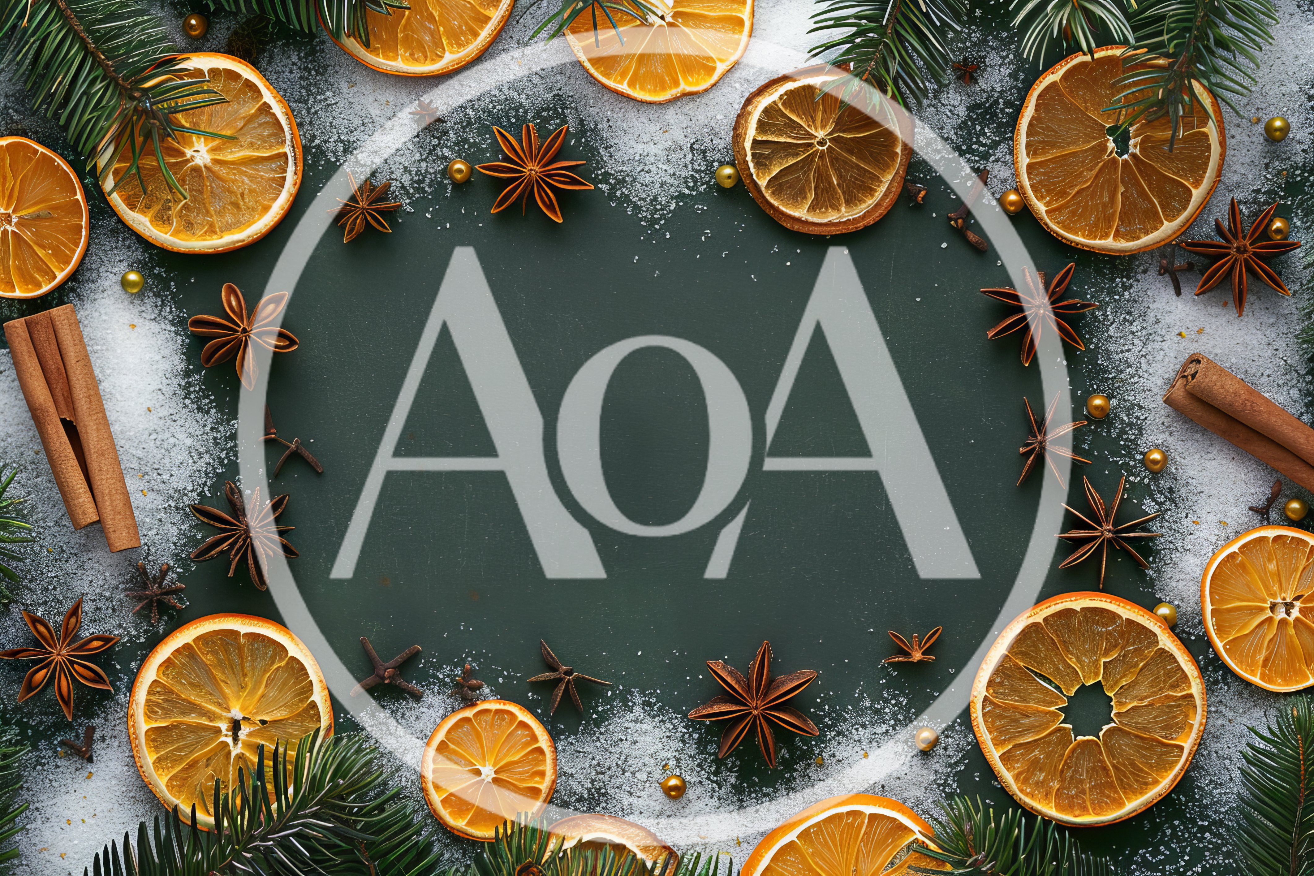 Christmas Holiday Flat Lay With Dried Oranges And Spices