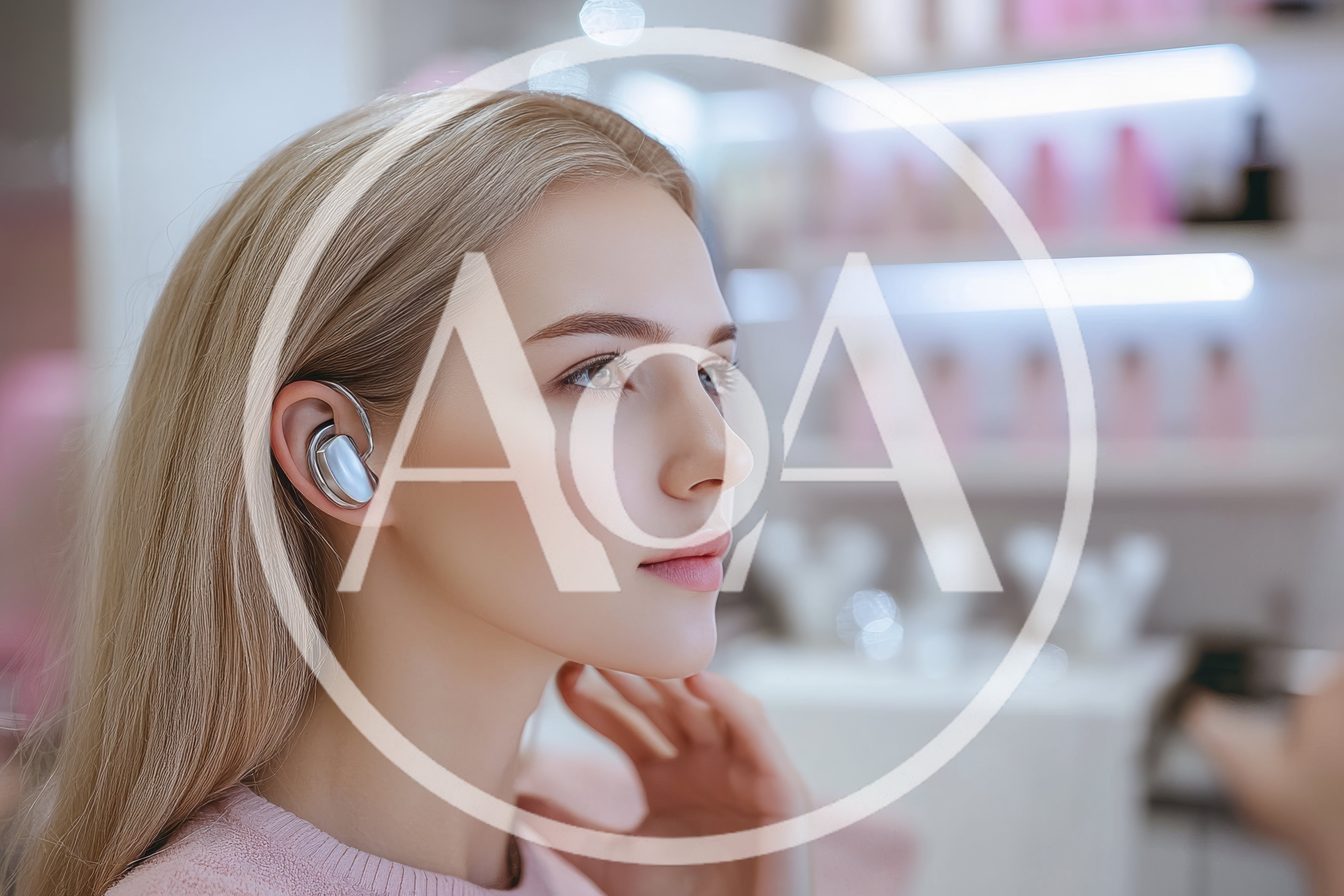 Young Woman Wearing Modern Earbuds In A Salon