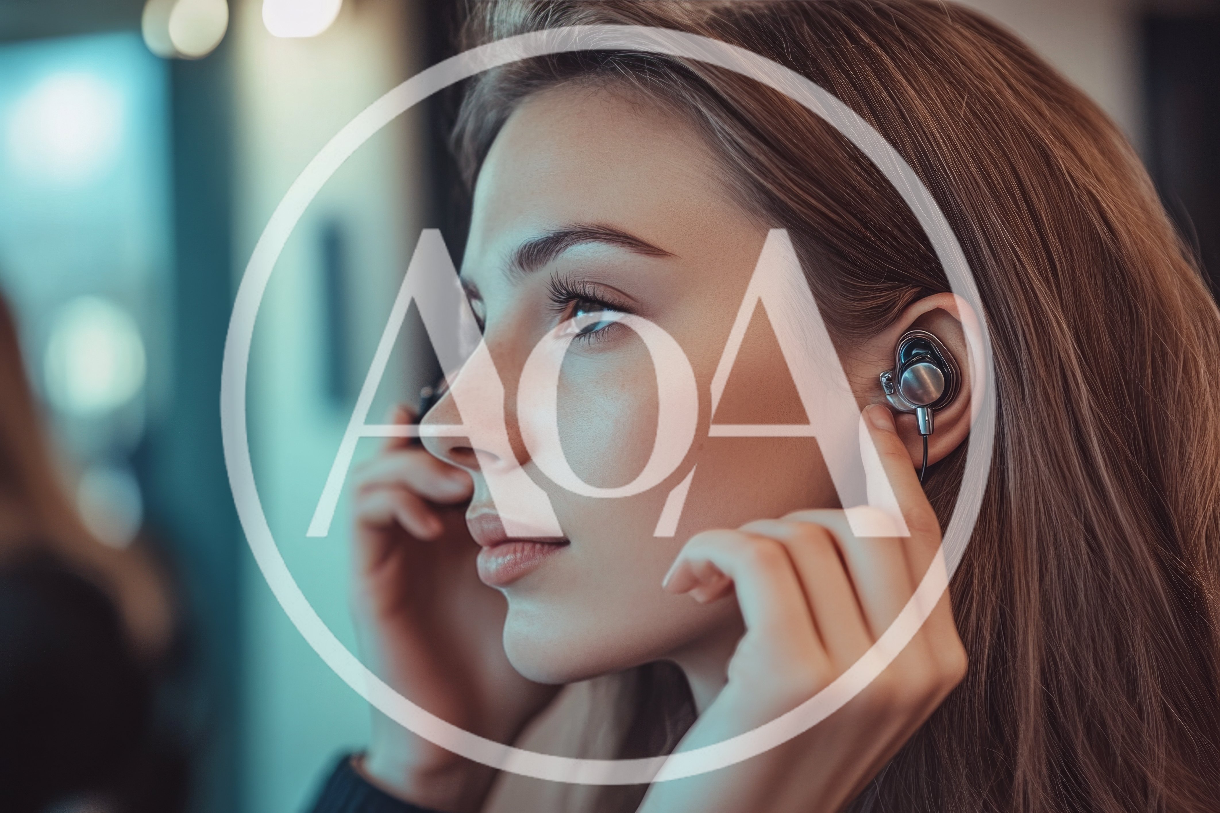 Young Woman Adjusting Wired Earphones In Profile View