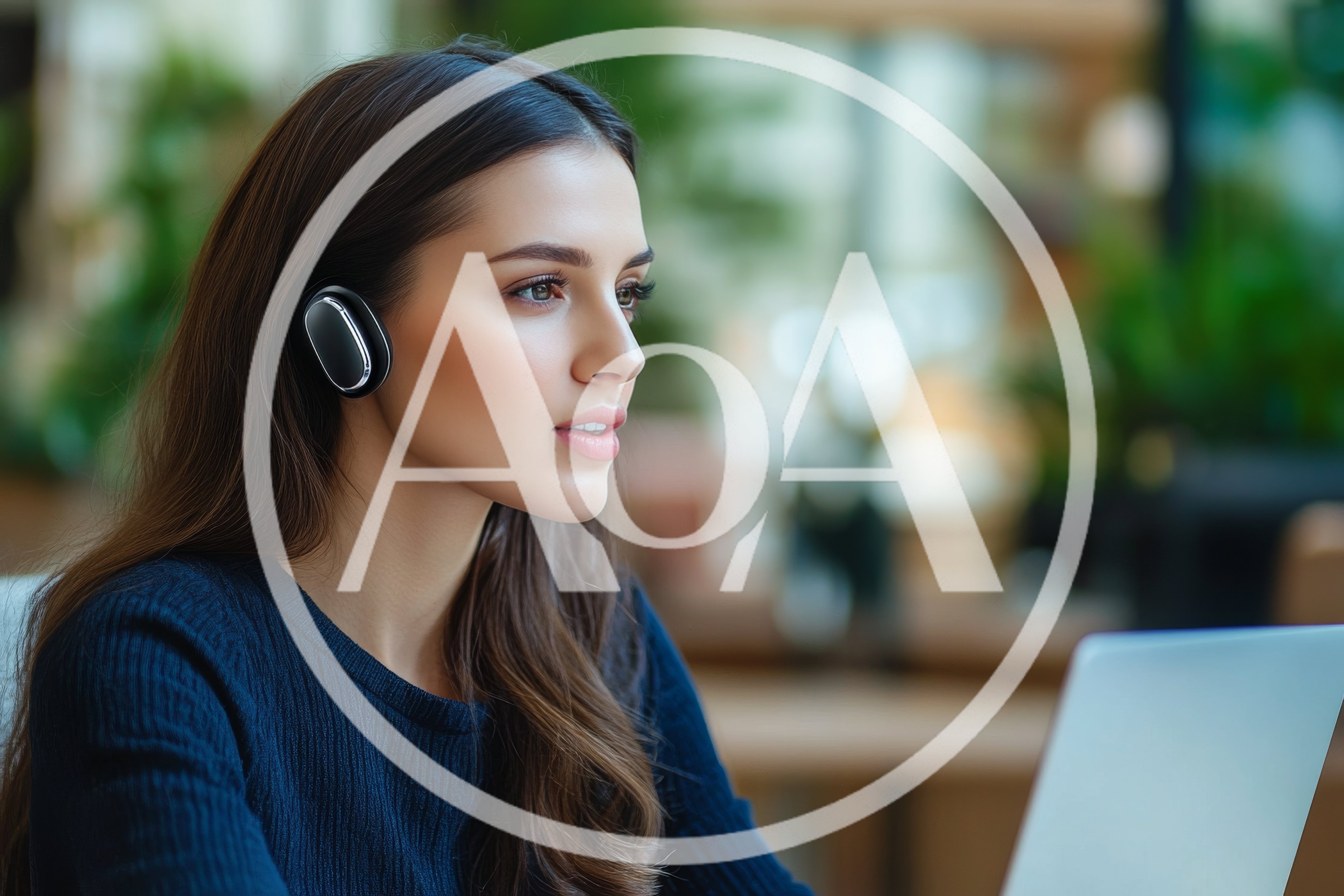Young Woman Working On Laptop With Wireless Earbud