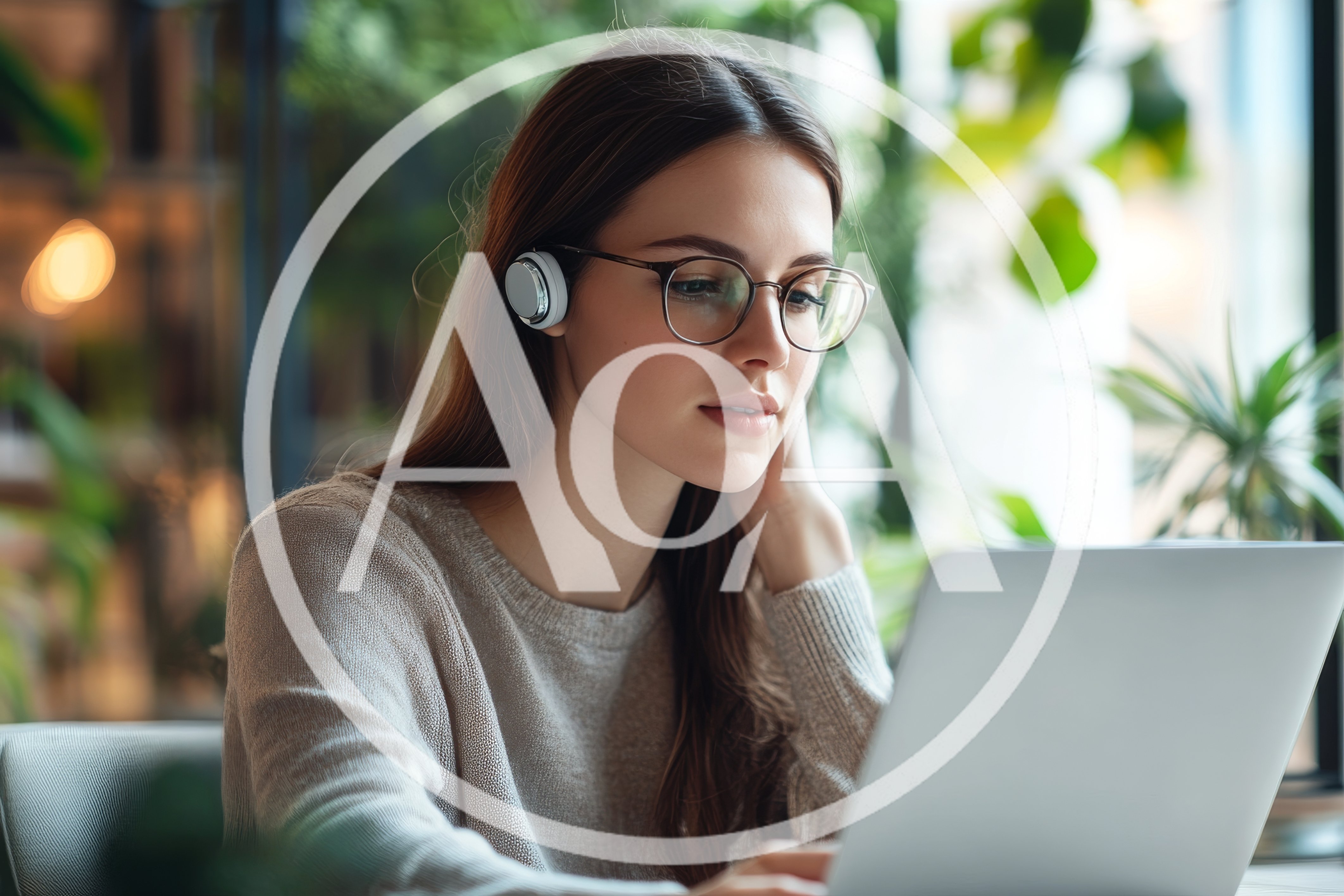 Young Woman Working On Laptop With Headphones