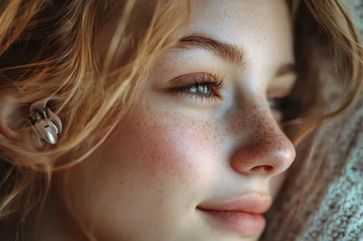 Close Up Portrait Of A Young Woman With Freckles