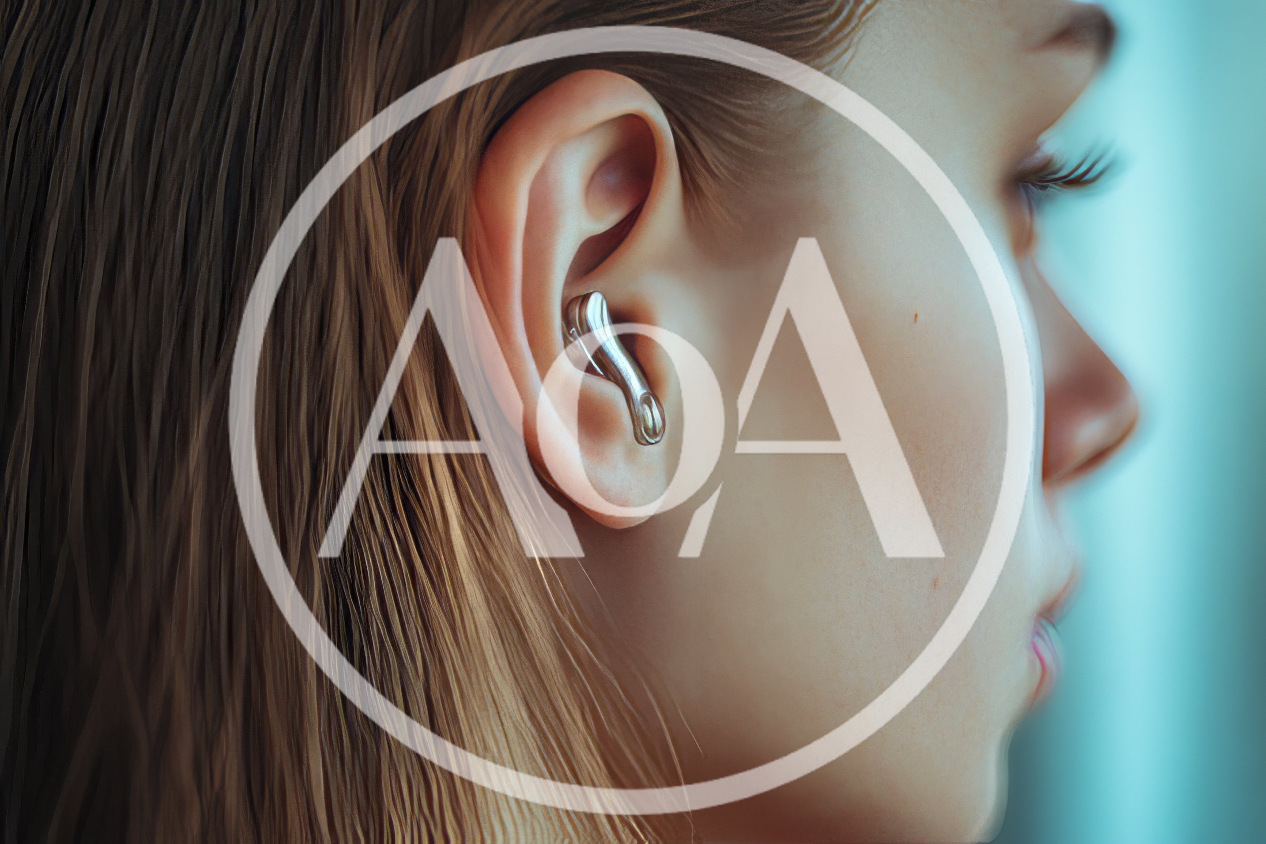 Woman Wearing Futuristic Metallic Earbud In Ear