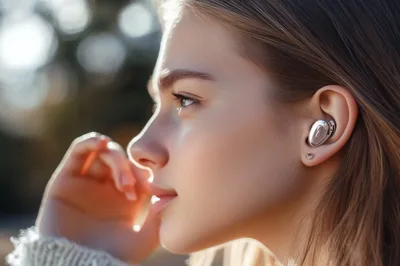 Young Woman Wearing Wireless Earbuds Outdoors