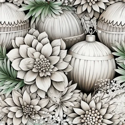 Seamless Pattern Of Christmas Ornaments And Floral Elements