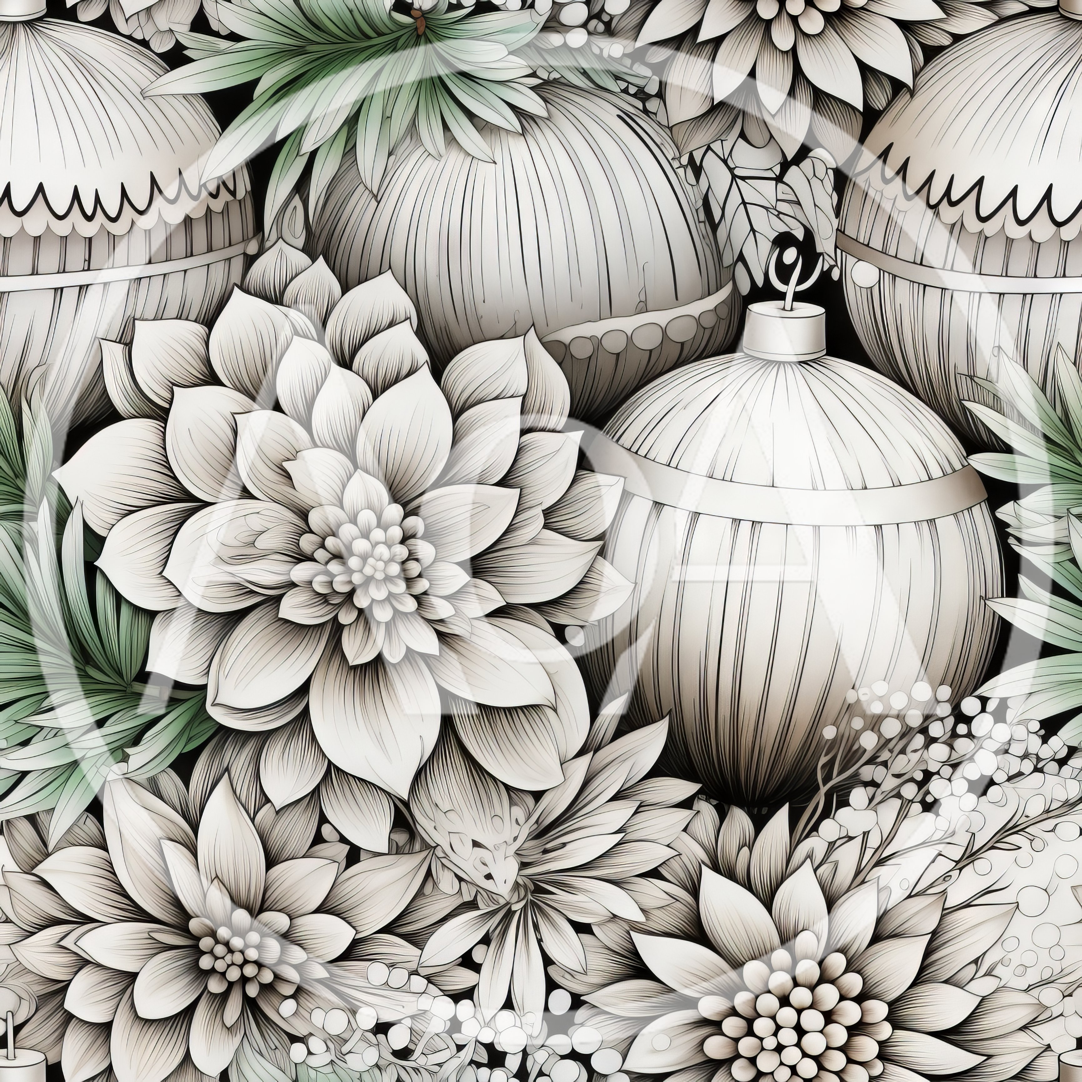 Seamless Pattern Of Christmas Ornaments And Floral Elements