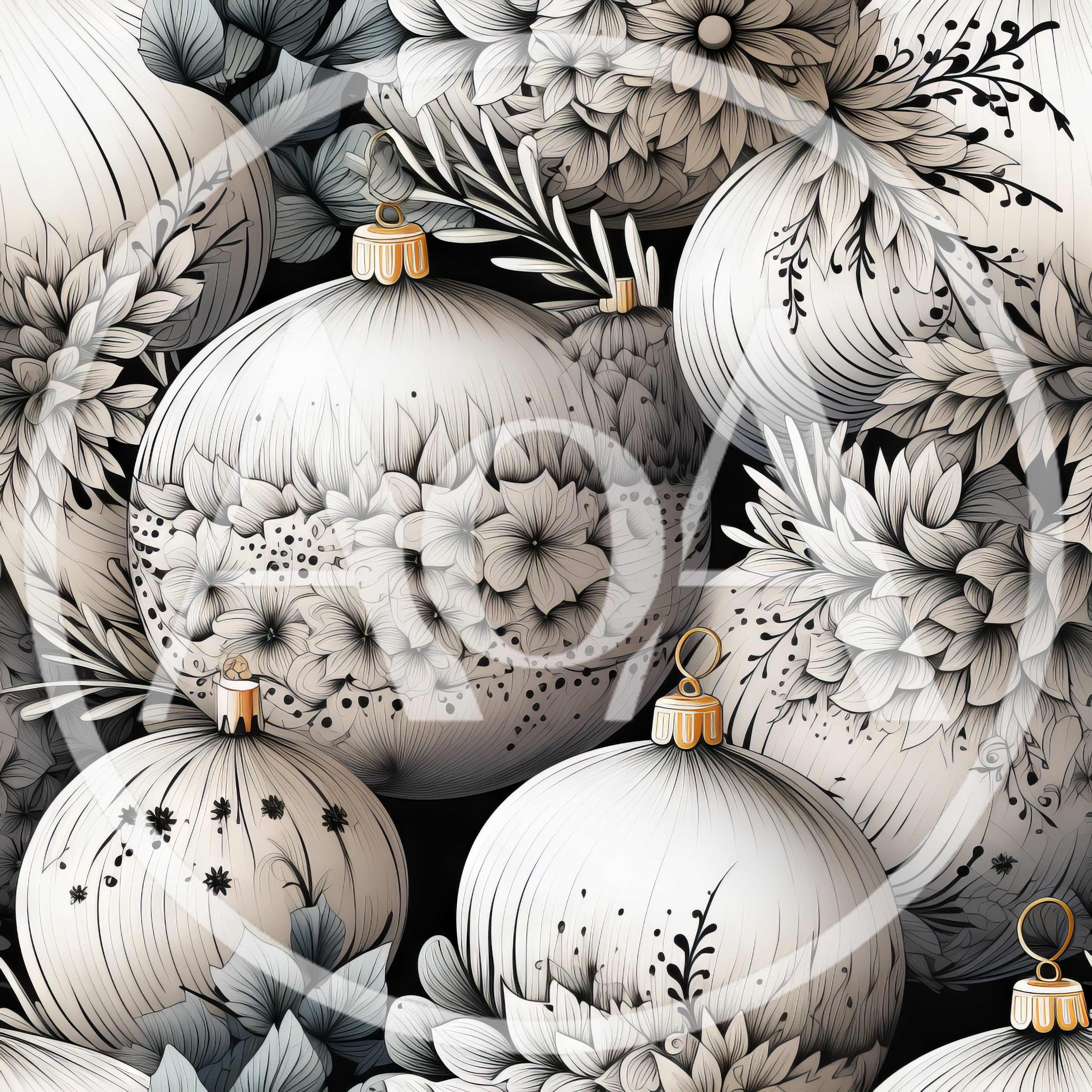 Seamless Pattern Of Elegant Christmas Ornaments And Floral Accents