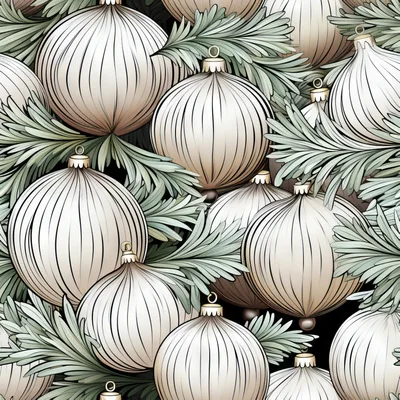 Seamless Pattern of Elegant Christmas Ornaments and Pine Branches