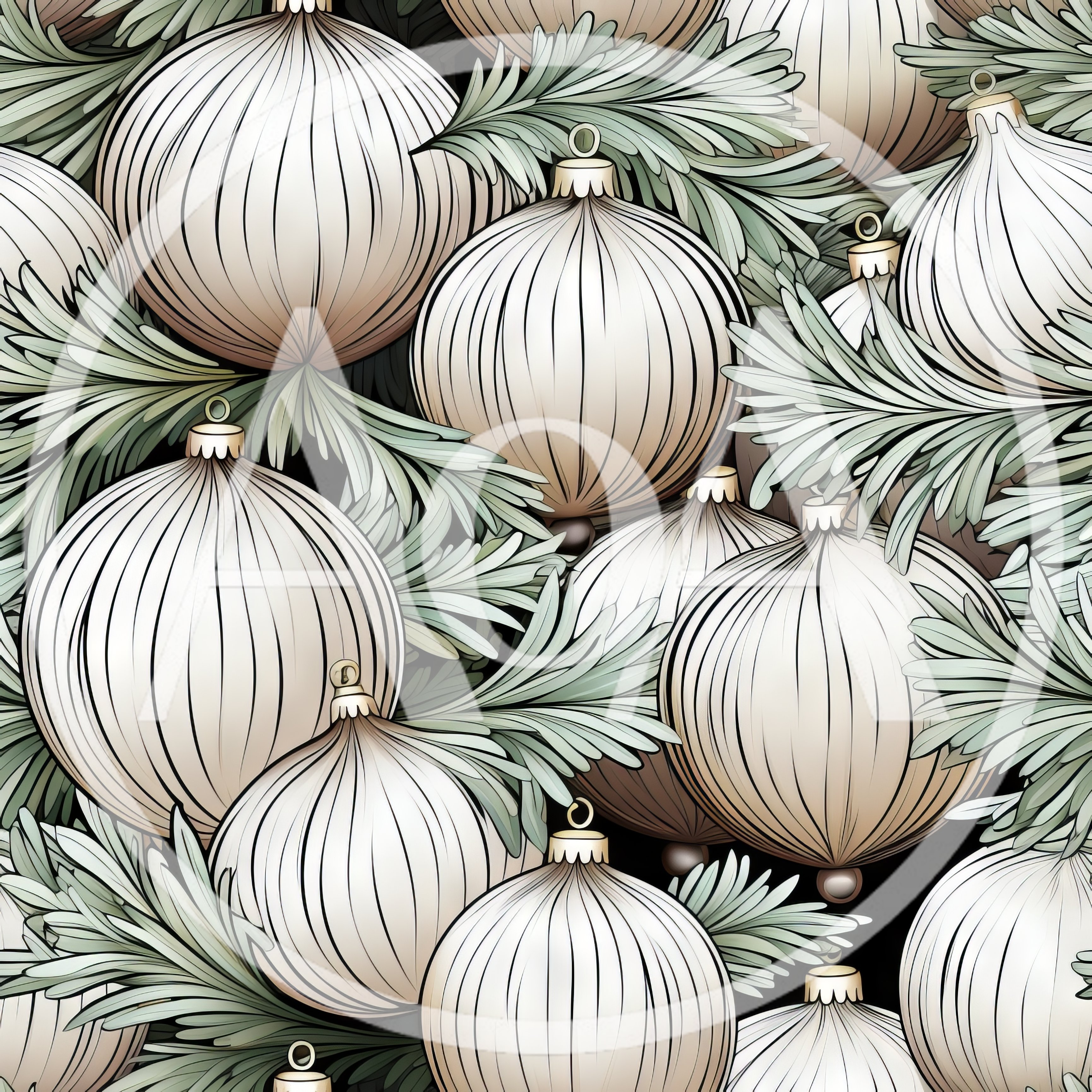 Seamless Pattern of Elegant Christmas Ornaments and Pine Branches