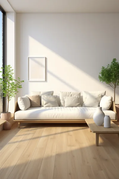 Minimalist Living Room Interior With Sofa And Plants