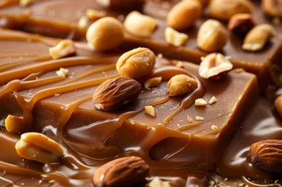 Close Up Of Caramel Toffee With Roasted Nuts