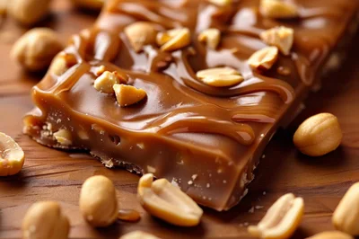 Caramel Chocolate Bar Topped With Roasted Peanuts