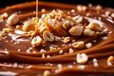 Caramel Sauce Drizzling Over Salted Peanuts