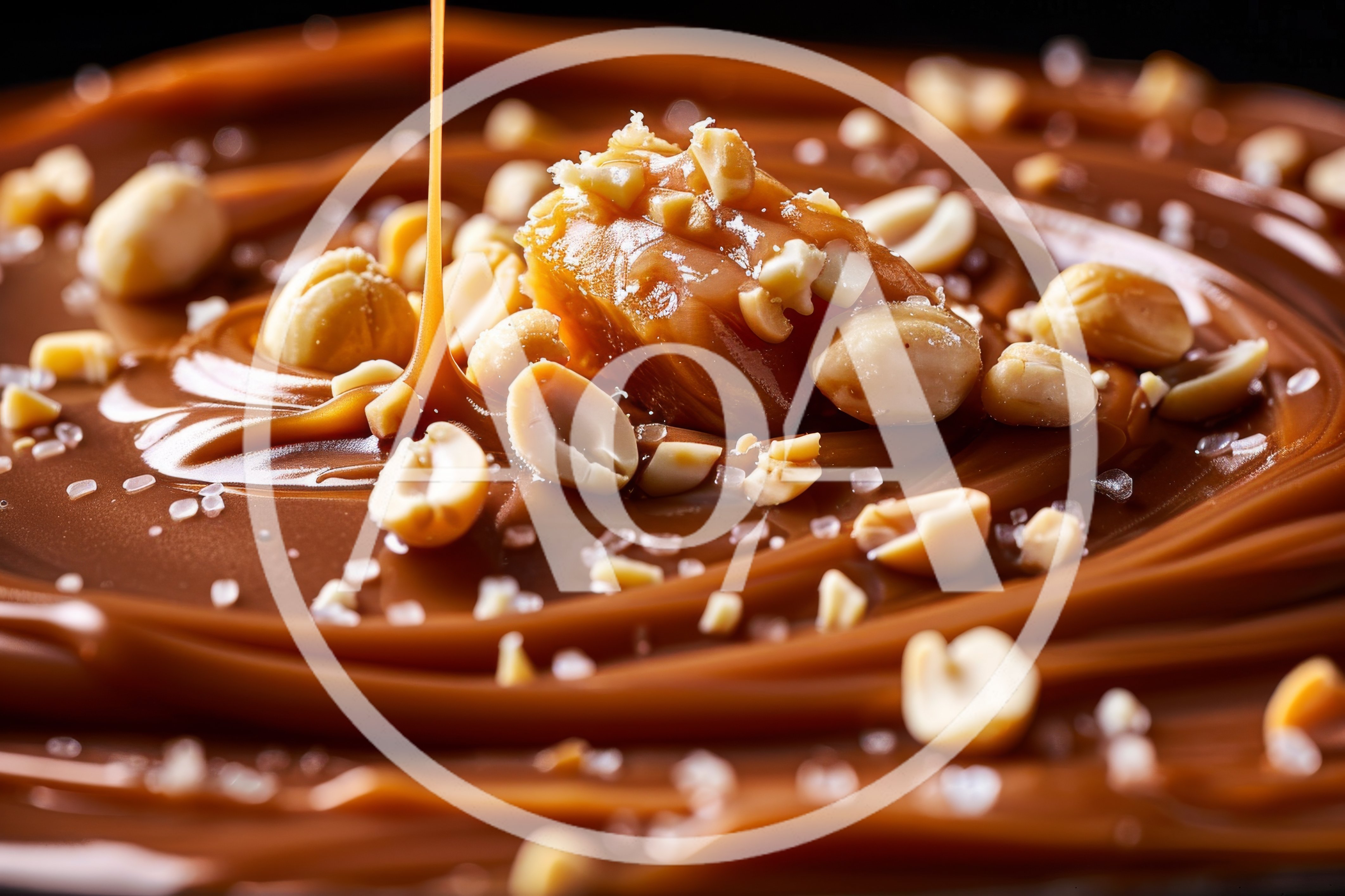 Caramel Sauce Drizzling Over Salted Peanuts