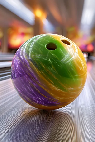 Colorful Bowling Ball Rolling Down A Bowling Lane