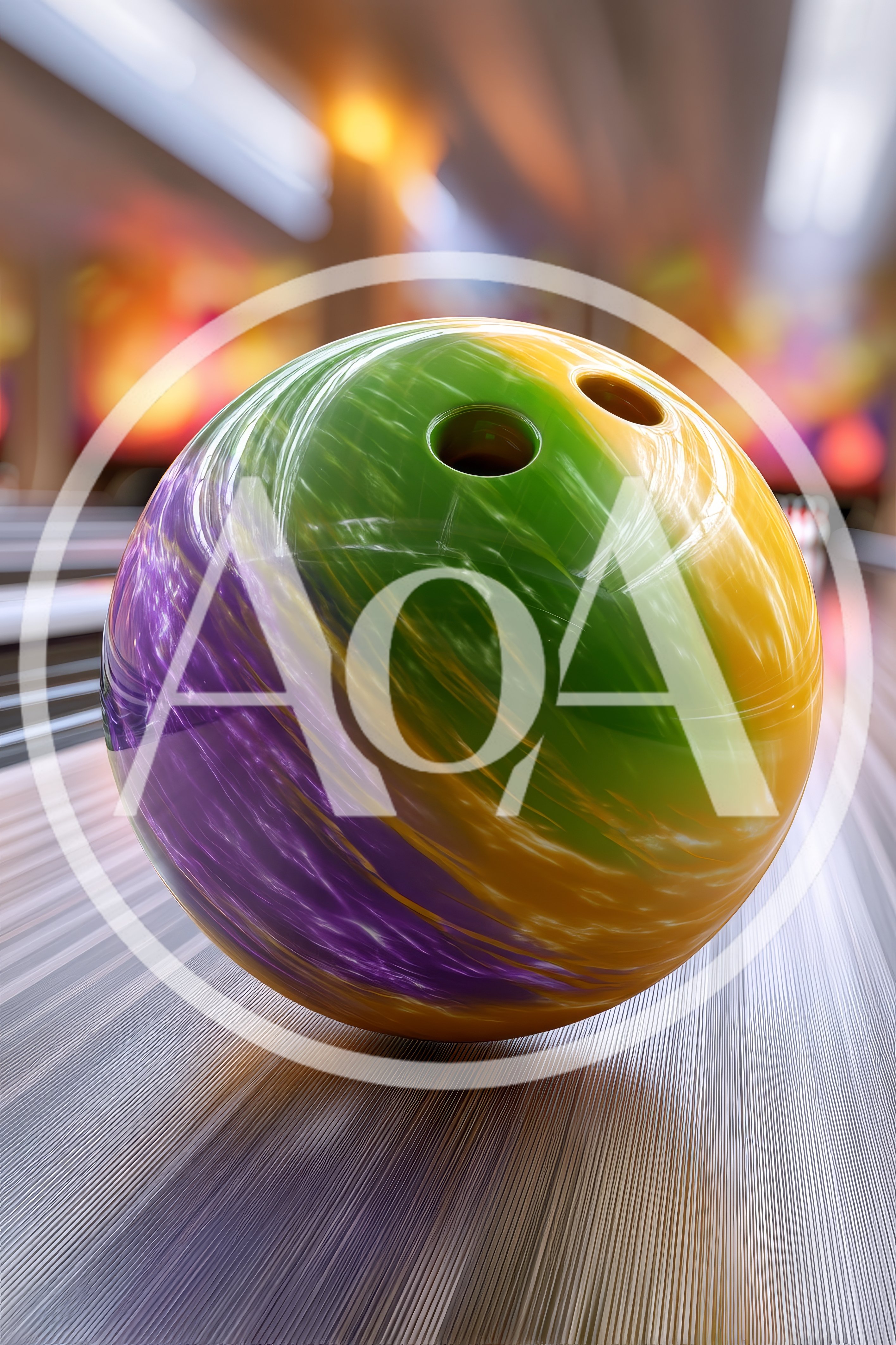Colorful Bowling Ball Rolling Down A Bowling Lane