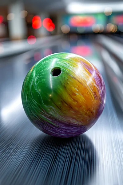 Colorful Bowling Ball Rolling Down A Shiny Lane
