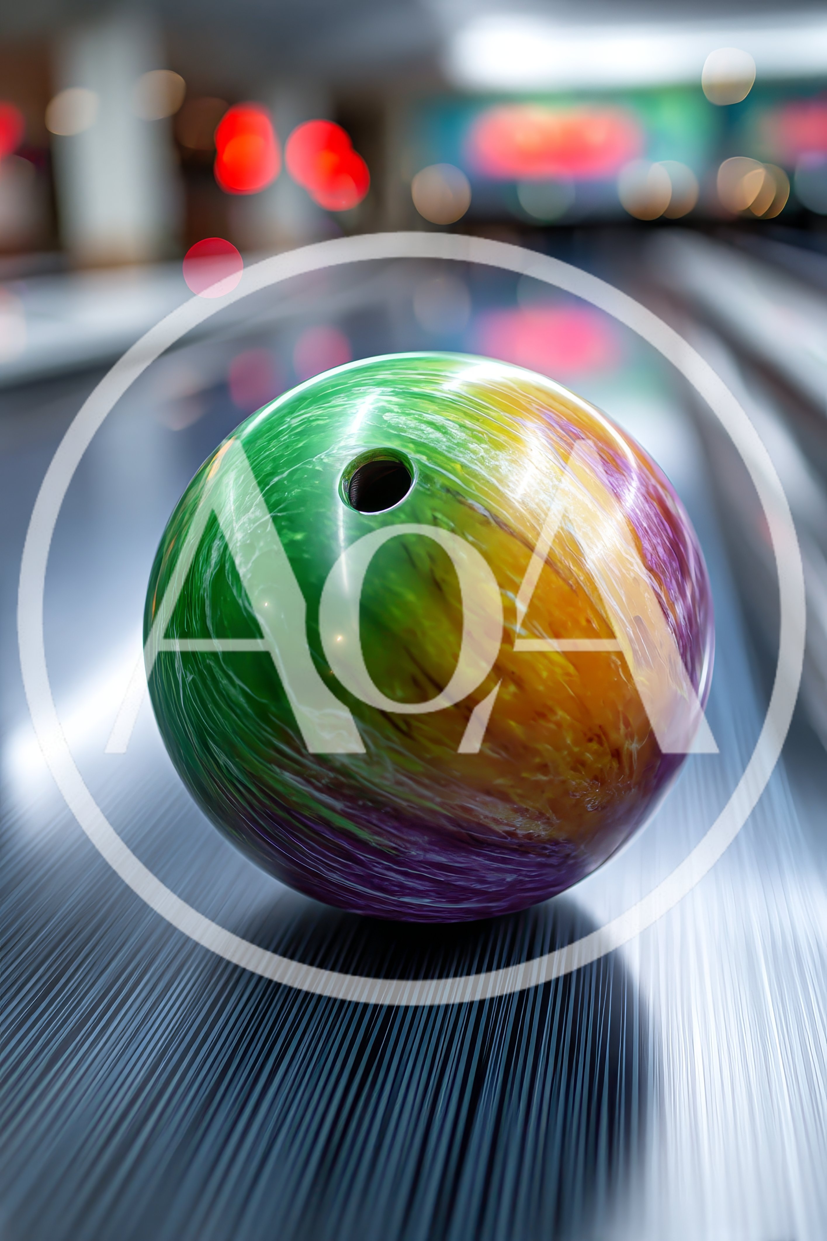 Colorful Bowling Ball Rolling Down A Shiny Lane