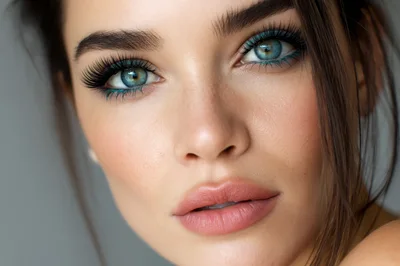 Close Up Portrait Of A Beautiful Woman With Blue Eyes