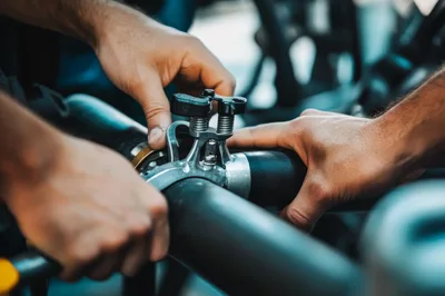 Technician Adjusting Industrial Pipe Clamp Mechanism