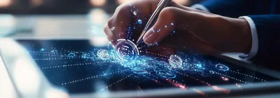 Business Professional Using Digital Stylus On Interactive Tablet