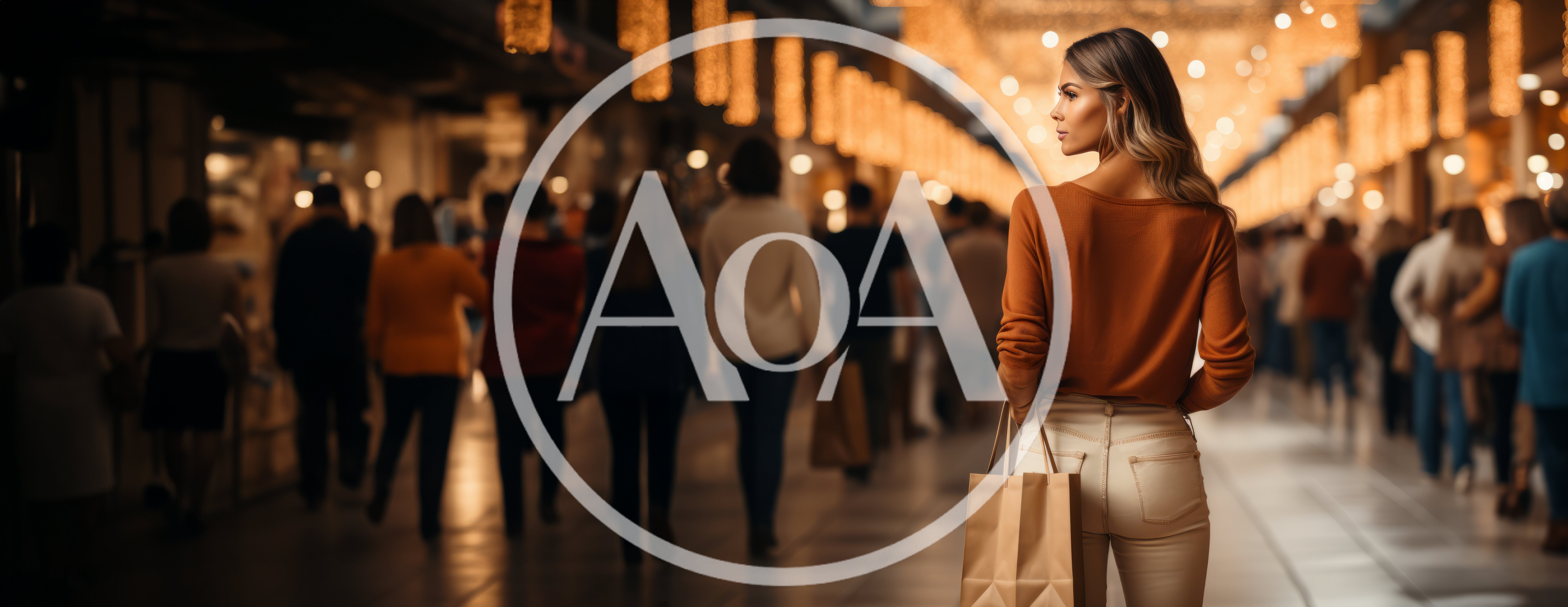 Stylish Woman Shopping In A Crowded Mall Corridor