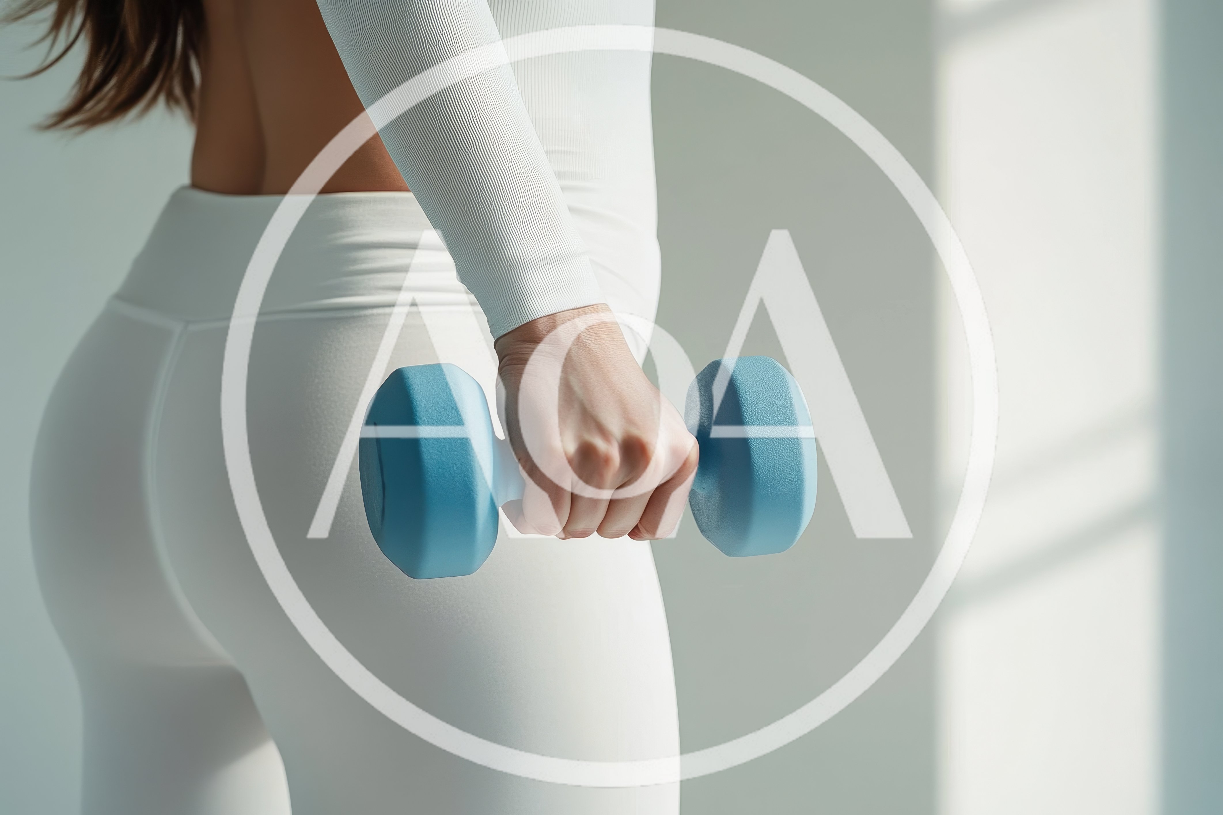 Woman Holding Blue Dumbbell In White Sportswear
