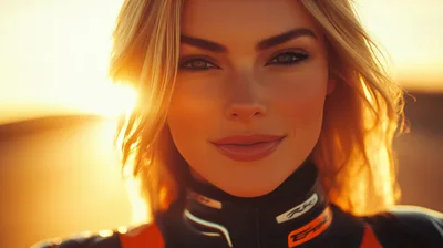 Close Up Portrait Of A Blonde Female Motorcyclist