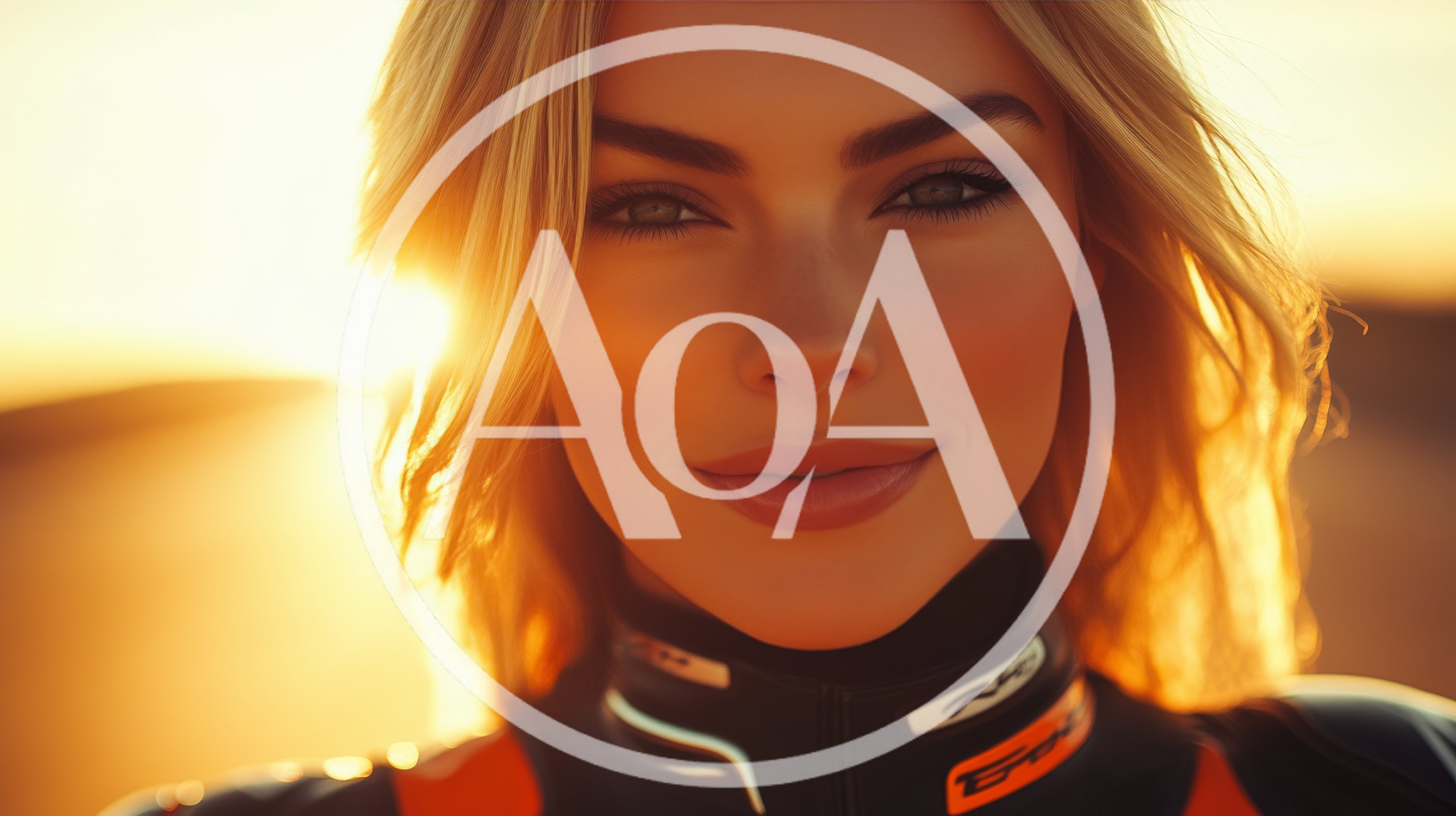 Close Up Portrait Of A Blonde Female Motorcyclist