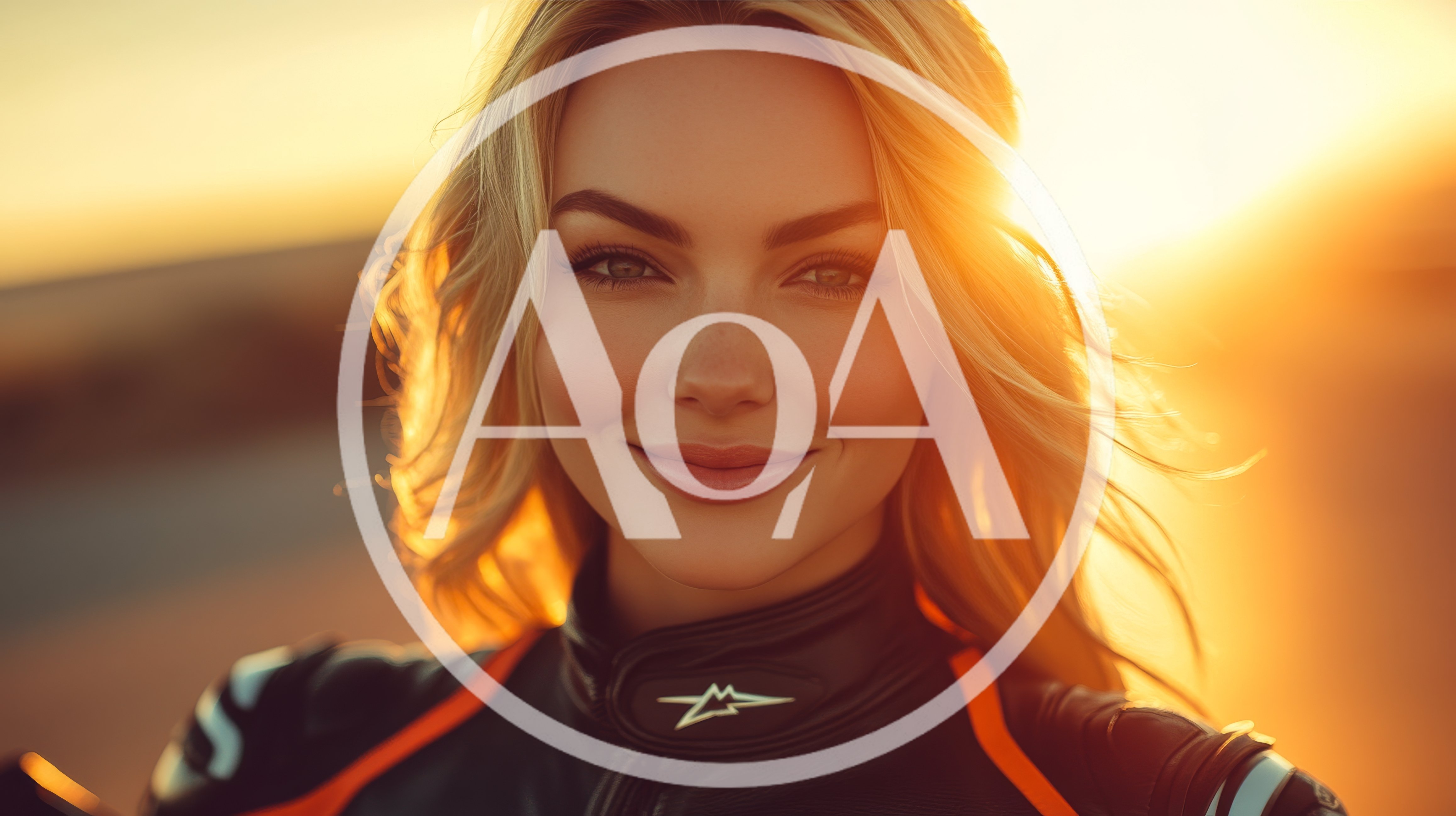 Portrait Of A Smiling Female Motorcyclist At Sunset