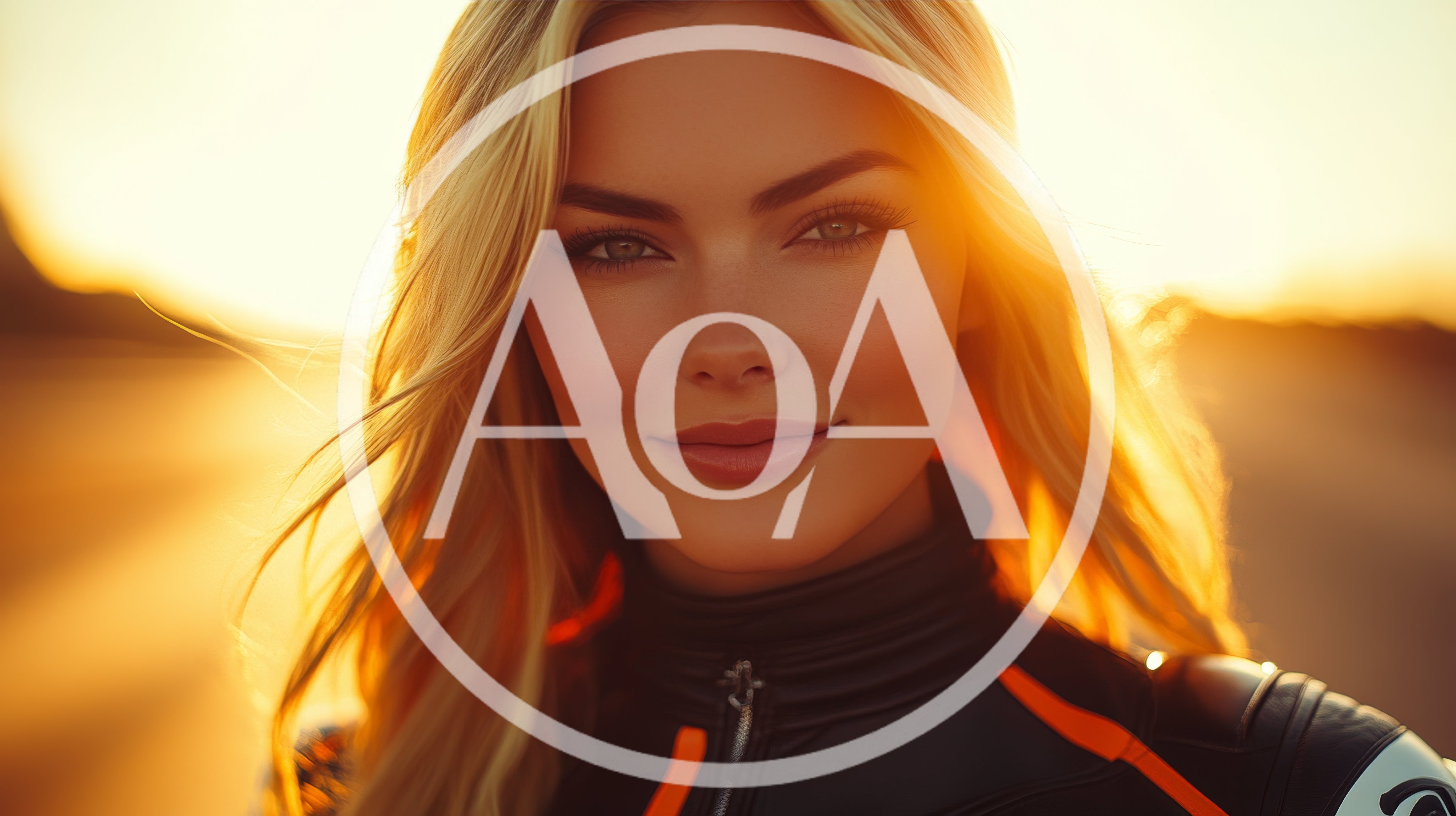 Portrait Of A Beautiful Blonde Woman In Motorcycle Gear