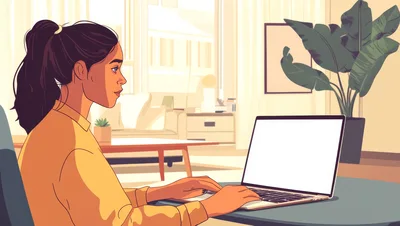 Young Woman Working On Laptop In Bright Living Room