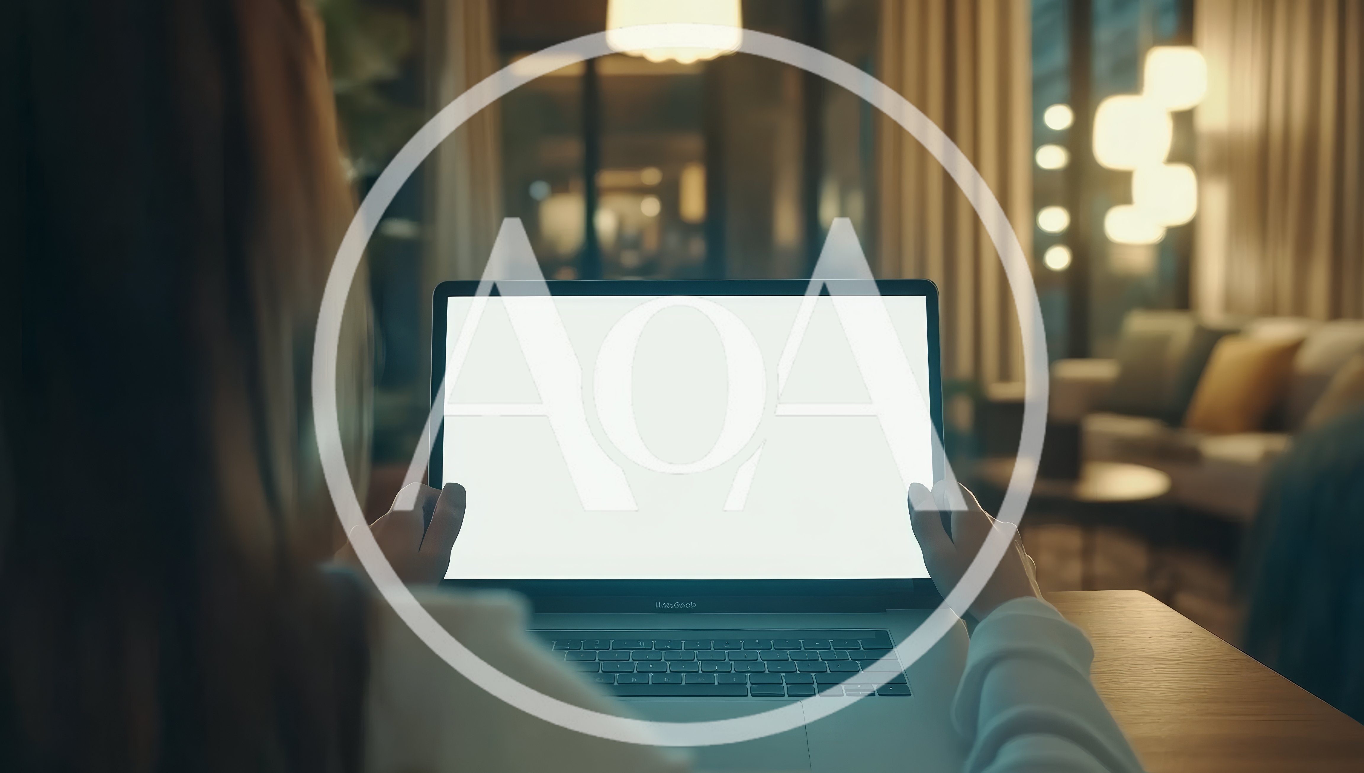 Woman Working On Laptop With Blank Screen At Night