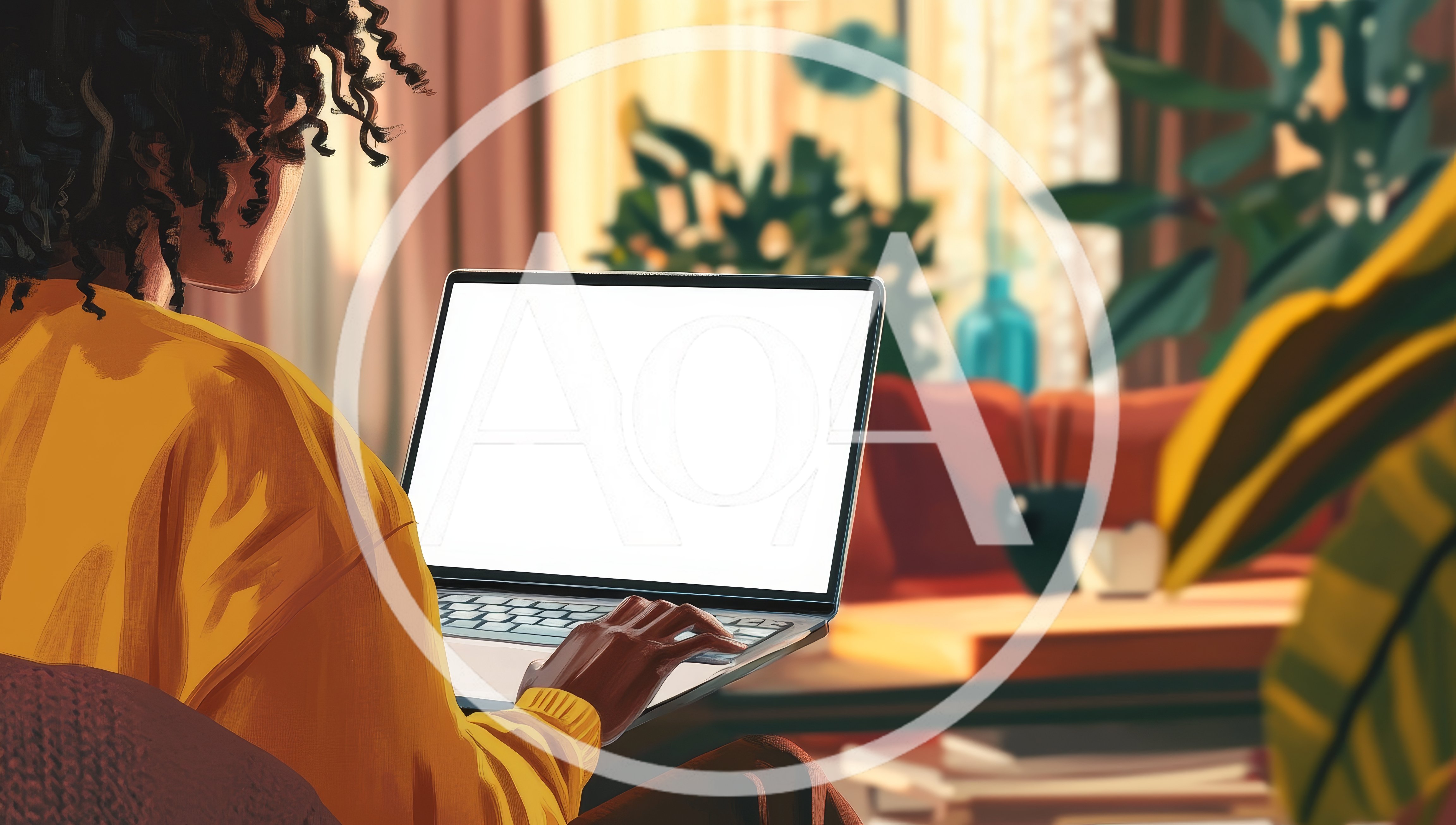 Woman Working On Laptop In Cozy Living Room