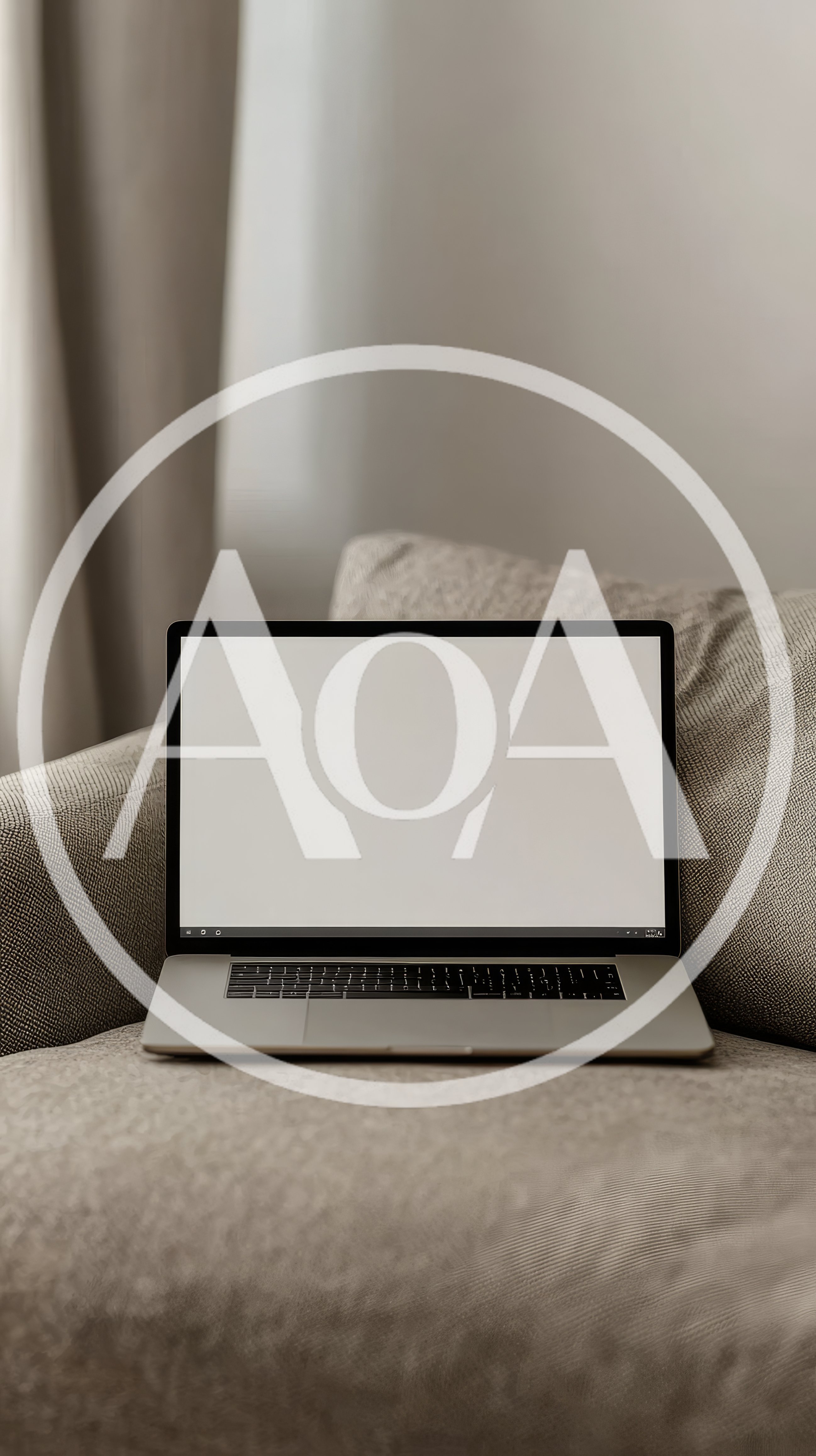 Laptop With Blank Screen On A Comfortable Sofa