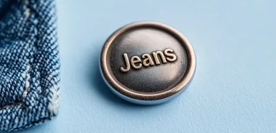 Metal Jeans Button on Blue Fabric Background