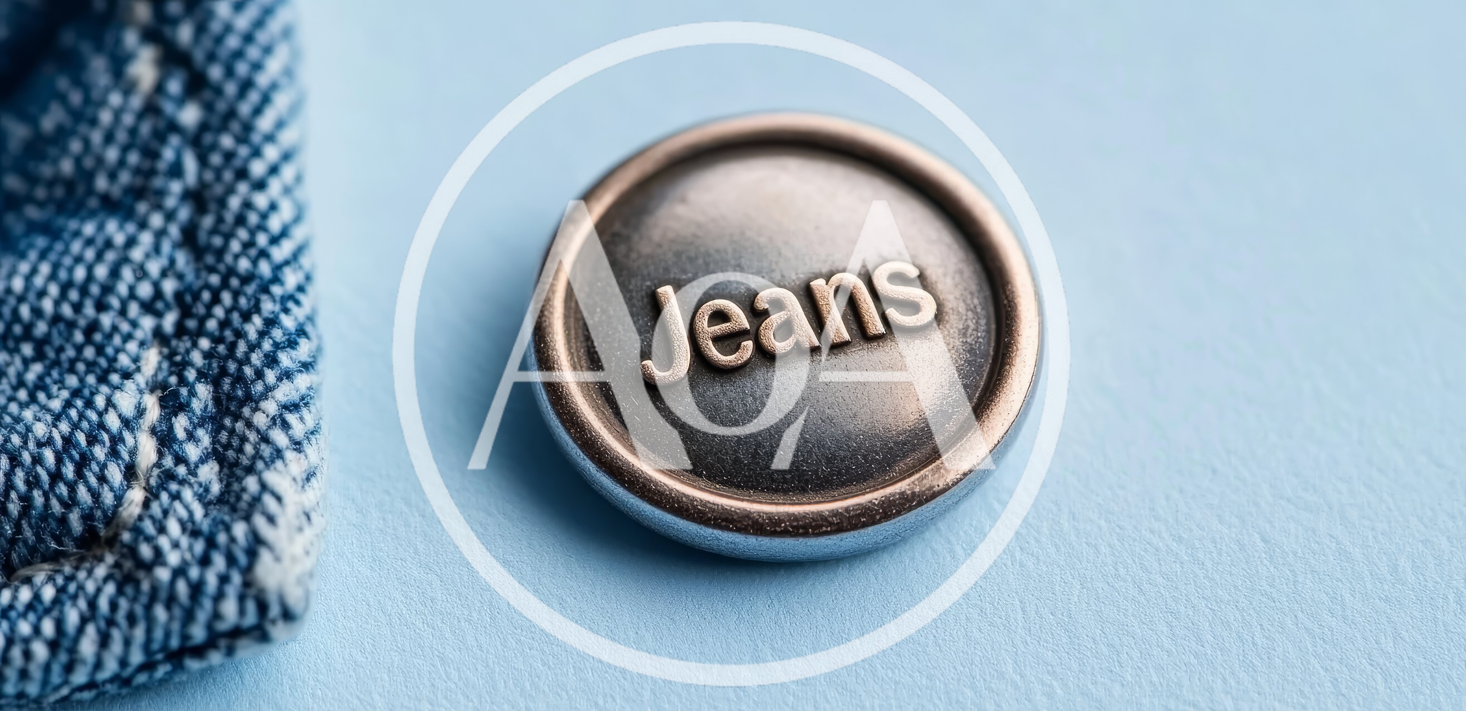 Metal Jeans Button on Blue Fabric Background