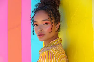 Portrait Of A Young Woman Against Colorful Background