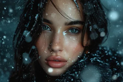 Portrait Of A Young Woman In Winter Snow