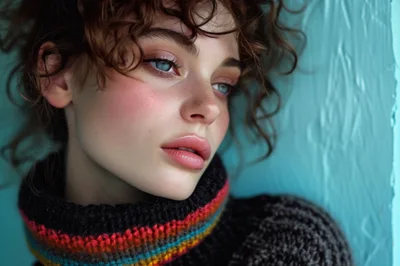Portrait Of A Young Woman With Curly Hair