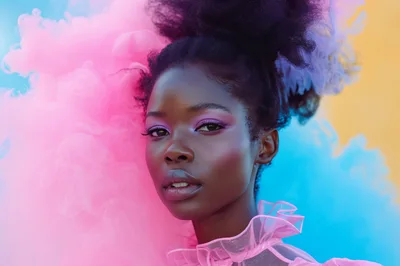 Portrait Of A Young Black Woman With Colorful Smoke