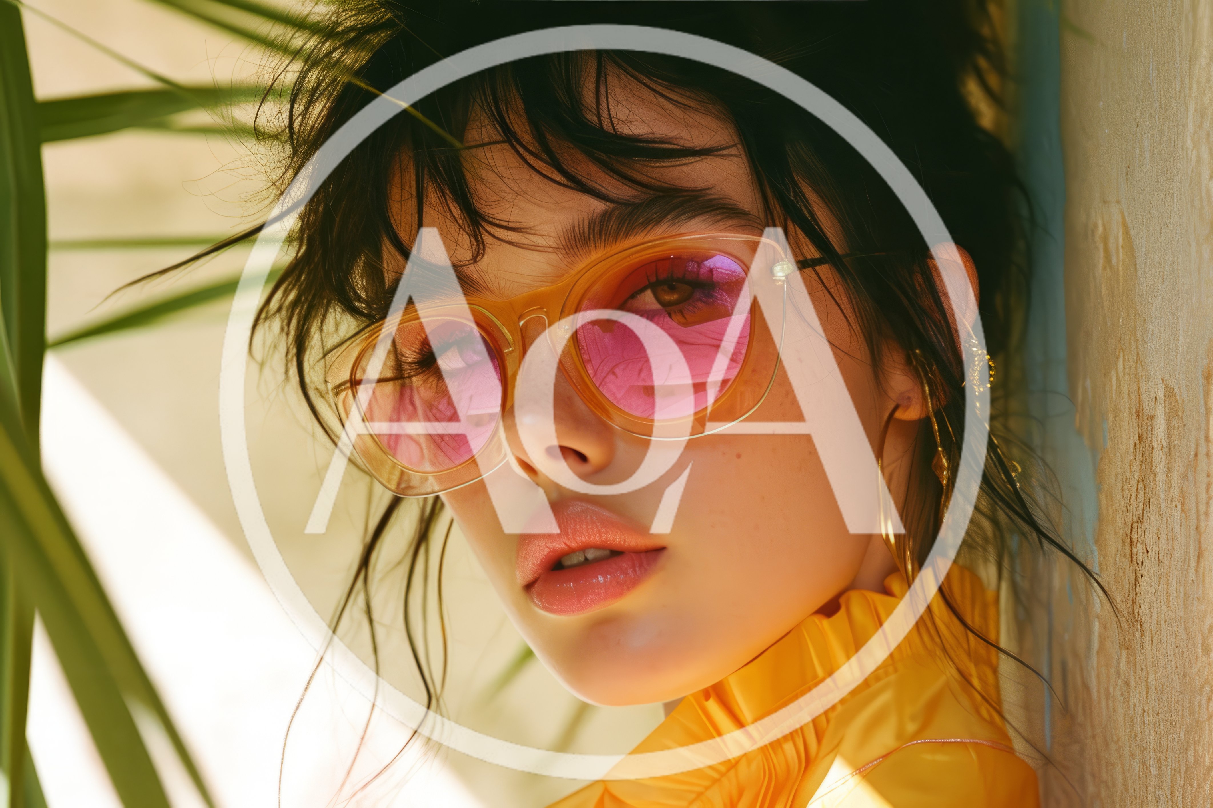 Portrait Of A Young Woman Wearing Pink Tinted Sunglasses